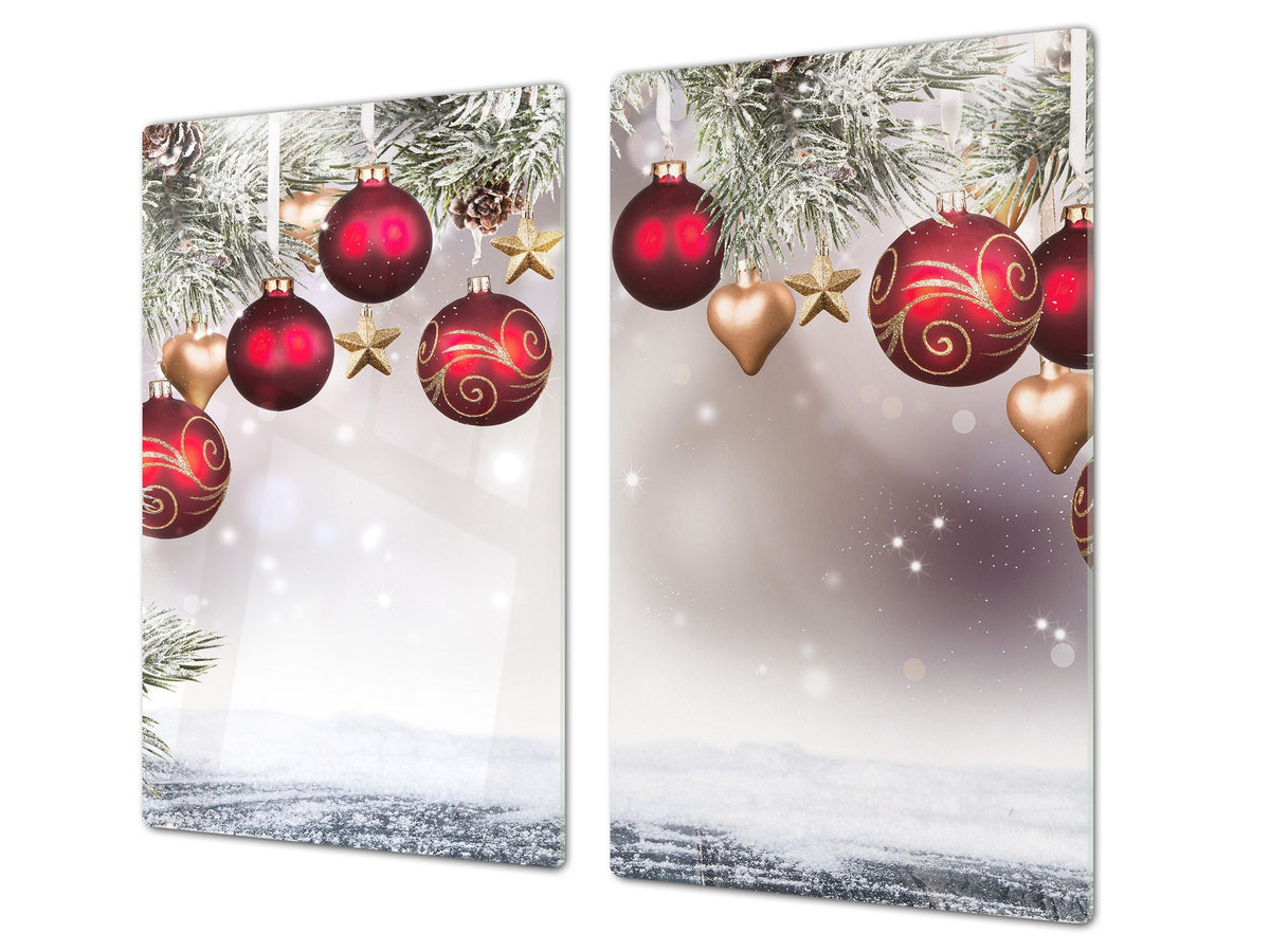 CUTTING BOARD and Cooktop Cover ;D20 Christmas Series: Wreath in the snow