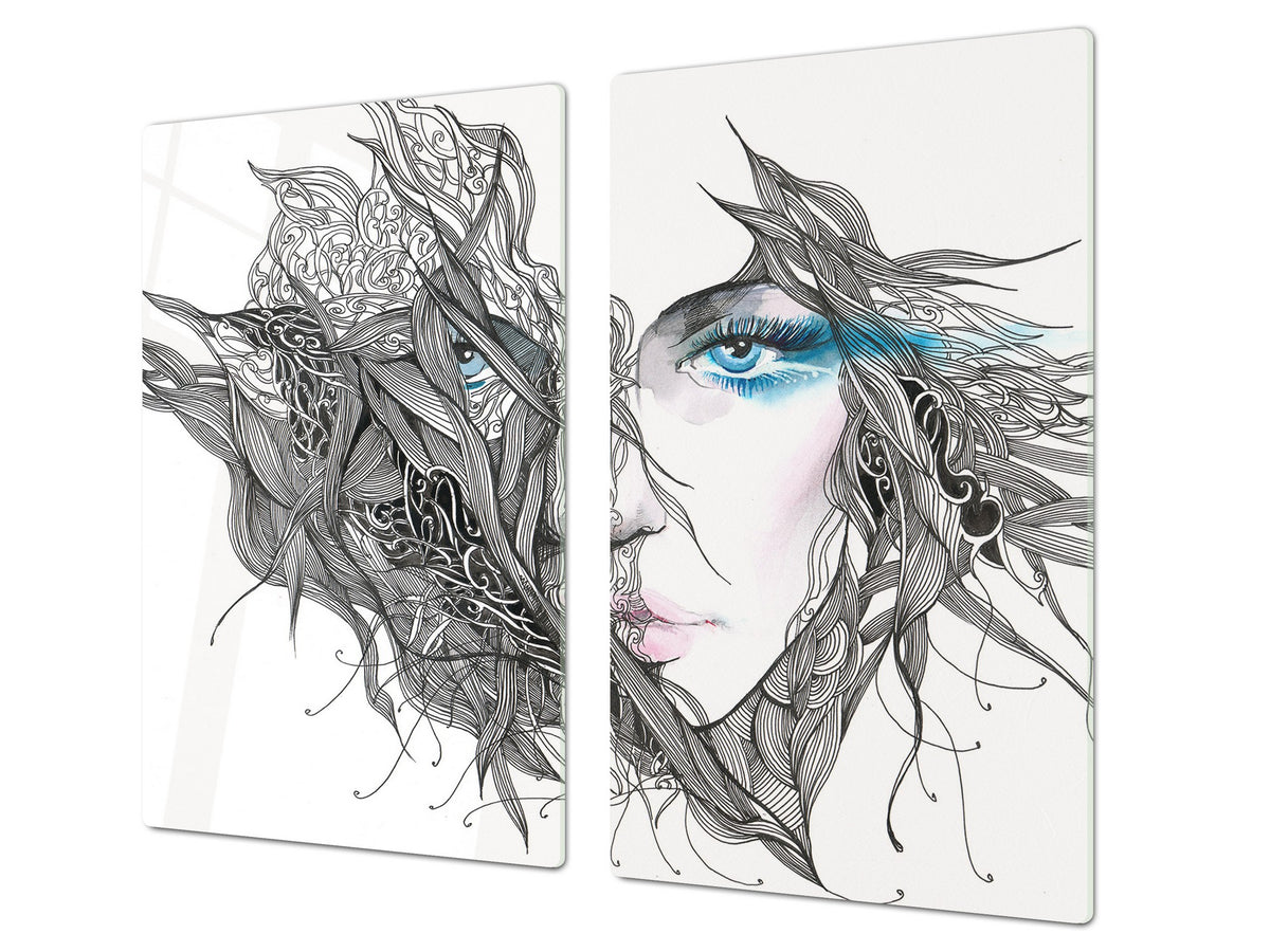 Glass stove top 60D19: Graphic of a woman