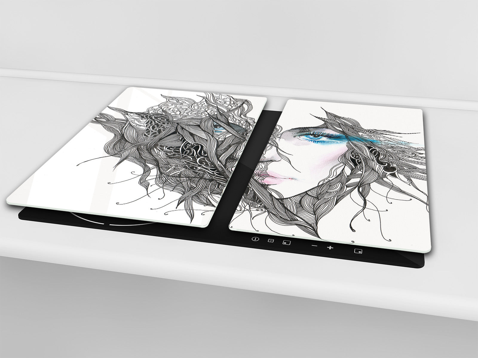 Glass stove top 60D19: Graphic of a woman