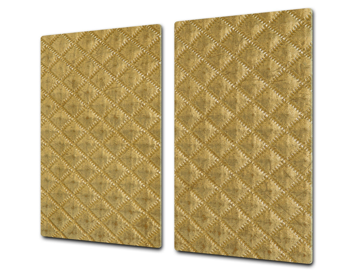 TEMPERED GLASS CHOPPING BOARD – Glass Cutting Board and Worktop Saver – Worktop protector; MEASURES: SINGLE: 60 x 52 cm (23,62” x 20,47”); DOUBLE: 30 x 52 cm (11,81” x 20,47”); D30 Decorative Surfaces Series: Golden textured background