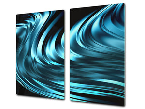 UNIQUE Tempered GLASS Kitchen Board –Scratch Resistant Glass Cutting Board –Glass Countertop MEASURES: SINGLE: 60 x 52 cm (23,62” x 20,47”); DOUBLE: 30 x 52 cm (11,81” x 20,47”); D29 Colourful Variety Series: Blue abstract composition
