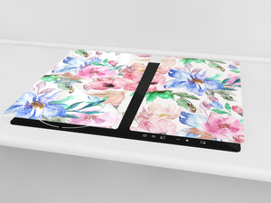 Planche de cuisine en verre trempé; D15 Série Dessins: Fleur 25
