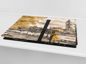 Küchenbrett aus Hartglas und Induktionskochplattenabdeckung; D13 Images: Big Ben yellow umbrella
