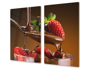 Küchenbrett aus Hartglas und Induktionskochplattenabdeckung – Schneideplatten; D07 Fruits and vegetables:  Strawberry 12