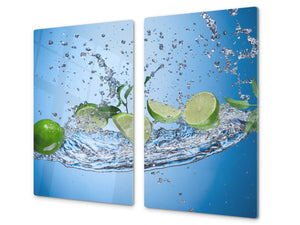 Küchenbrett aus Hartglas und Induktionskochplattenabdeckung – Schneideplatten; D07 Fruits and vegetables:  Lime 49