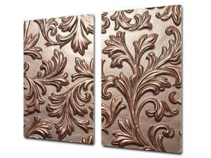 TEMPERED GLASS CHOPPING BOARD – Glass Cutting Board and Worktop Saver – Worktop protector; MEASURES: SINGLE: 60 x 52 cm (23,62” x 20,47”); DOUBLE: 30 x 52 cm (11,81” x 20,47”); D30 Decorative Surfaces Series: Vintage chocolate surface