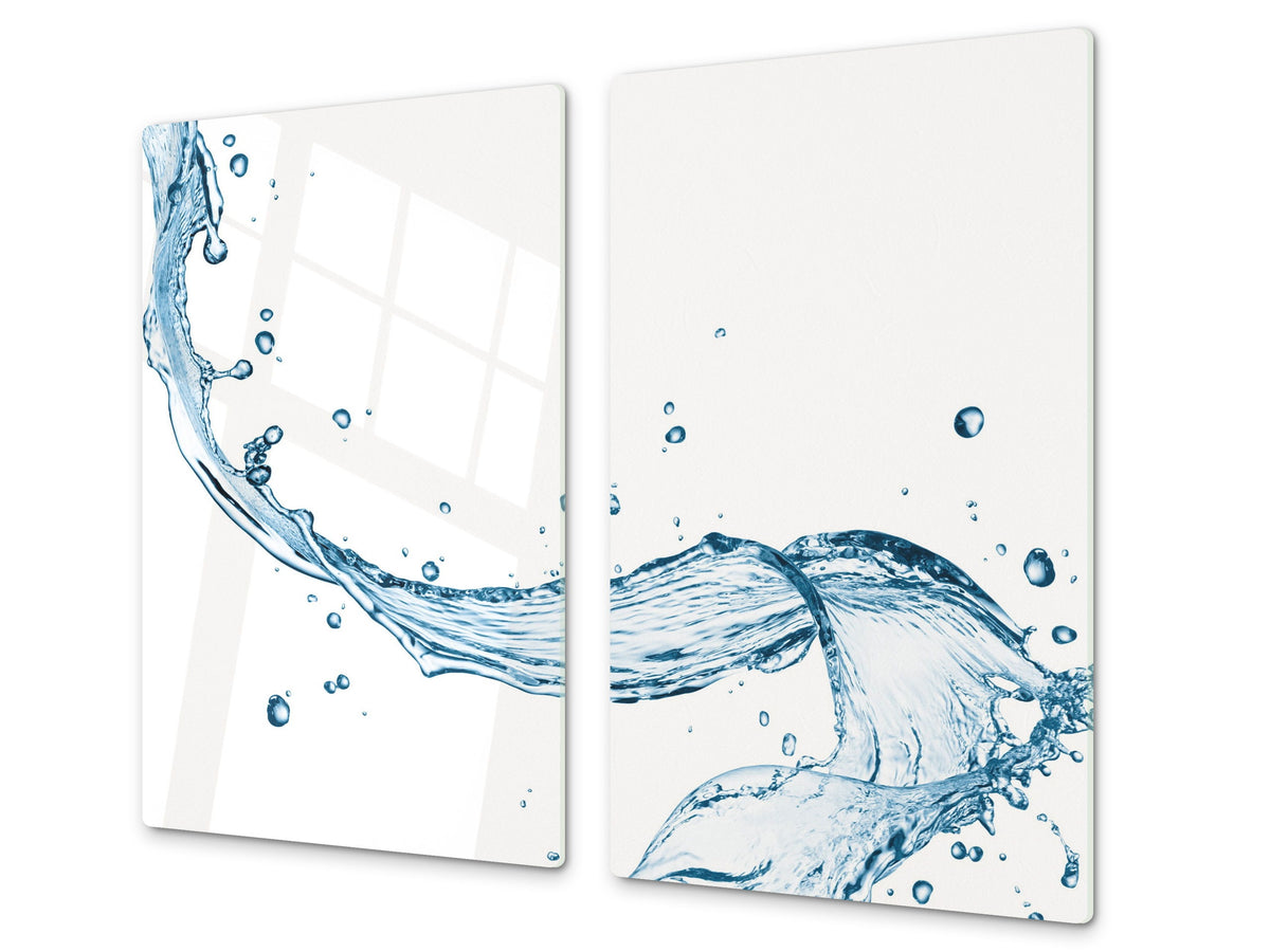 CUTTING BOARD and Cooktop Cover - Impact & Shatter Resistant Glass D02 Water Series: Water 12