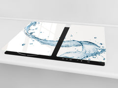CUTTING BOARD and Cooktop Cover - Impact & Shatter Resistant Glass D02 Water Series: Water 12