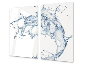 CUTTING BOARD and Cooktop Cover - Impact & Shatter Resistant Glass D02 Water Series: Water 17