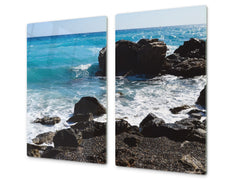 Küchenbrett aus Hartglas und Kochplattenabdeckung; D08 Nature Series:  Marine coast 11