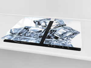 CUTTING BOARD and Cooktop Cover - Impact & Shatter Resistant Glass D02 Water Series: Ice cubes 12