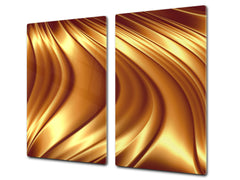 Tempered GLASS Cutting Board – Worktop saver and Pastry Board – Glass Kitchen Board; MEASURES: SINGLE: 60 x 52 cm (23,62” x 20,47”); DOUBLE: 30 x 52 cm (11,81” x 20,47”); D28 Golden Waves Series: Liquid gold 2