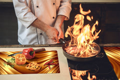 Tempered GLASS Cutting Board – Worktop saver and Pastry Board – Glass Kitchen Board; MEASURES: SINGLE: 60 x 52 cm (23,62” x 20,47”); DOUBLE: 30 x 52 cm (11,81” x 20,47”); D28 Golden Waves Series: Liquid gold 2