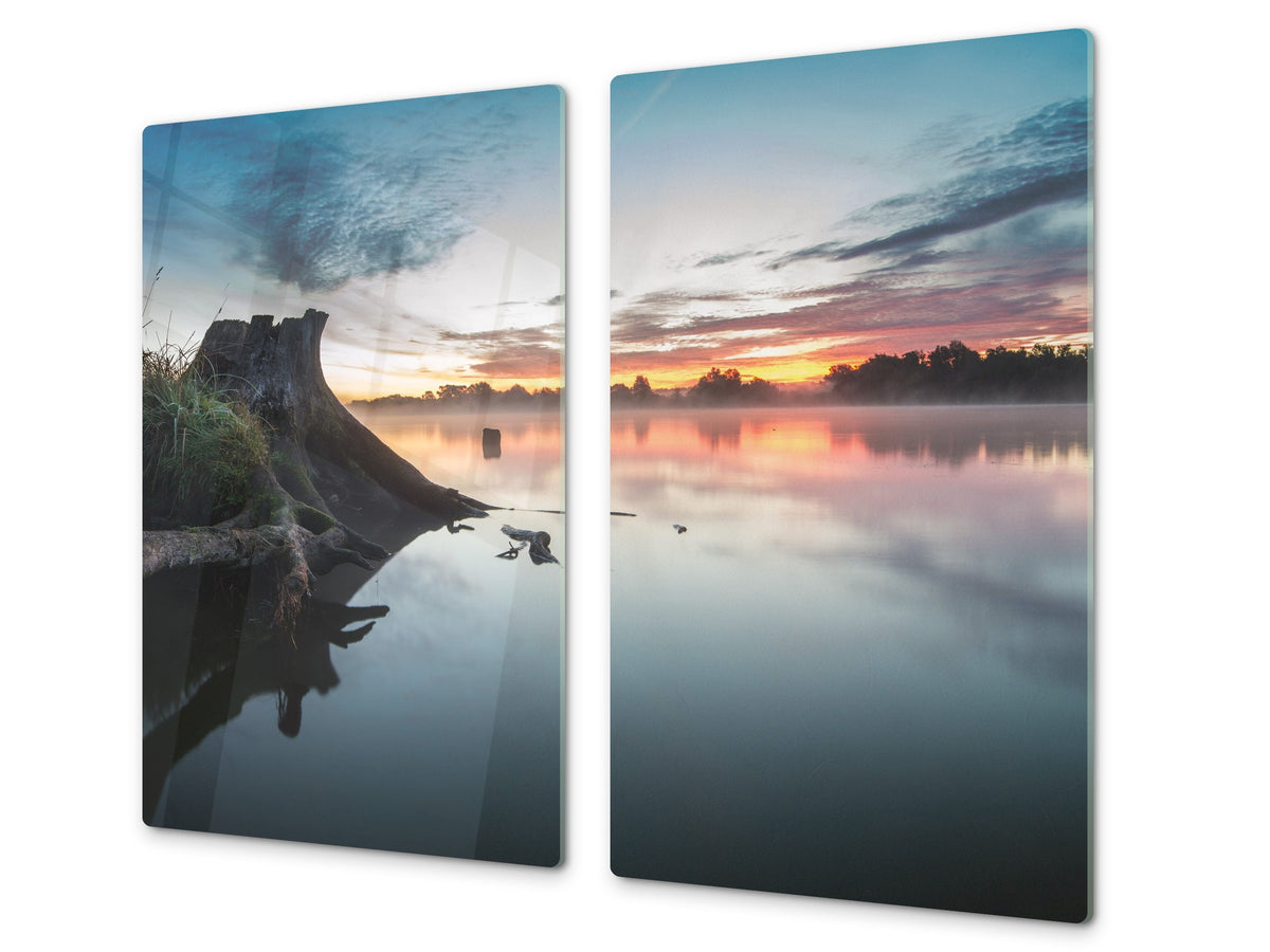 Very Big Kitchen Board – Glass Cutting Board and worktop saver; Nature series DD08: Costa marina 2