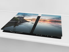 Küchenbrett aus Hartglas und Kochplattenabdeckung; D08 Nature Series:  Marine coast 2