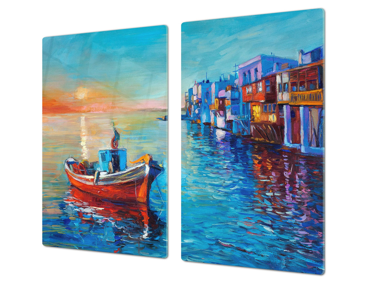UNIQUE Tempered GLASS Kitchen Board 60D05A: Fishing boat