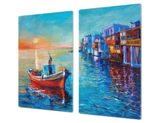 UNIQUE Tempered GLASS Kitchen Board 60D05A: Fishing boat