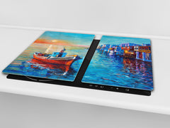 UNIQUE Tempered GLASS Kitchen Board 60D05A: Fishing boat