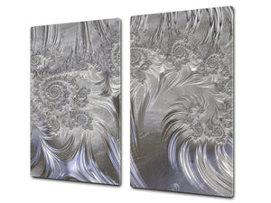 TEMPERED GLASS CHOPPING BOARD – Glass Cutting Board and Worktop Saver – Worktop protector; MEASURES: SINGLE: 60 x 52 cm (23,62” x 20,47”); DOUBLE: 30 x 52 cm (11,81” x 20,47”); D30 Decorative Surfaces Series: Silver waves