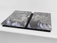 TEMPERED GLASS CHOPPING BOARD – Glass Cutting Board and Worktop Saver – Worktop protector; MEASURES: SINGLE: 60 x 52 cm (23,62” x 20,47”); DOUBLE: 30 x 52 cm (11,81” x 20,47”); D30 Decorative Surfaces Series: Silver waves