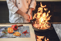 TEMPERED GLASS CHOPPING BOARD – Glass Cutting Board and Worktop Saver – Worktop protector; MEASURES: SINGLE: 60 x 52 cm (23,62” x 20,47”); DOUBLE: 30 x 52 cm (11,81” x 20,47”); D30 Decorative Surfaces Series: Silver waves