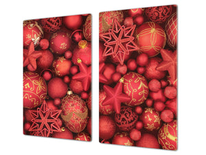 CUTTING BOARD and Cooktop Cover ;D20 Christmas Series: Red ornaments