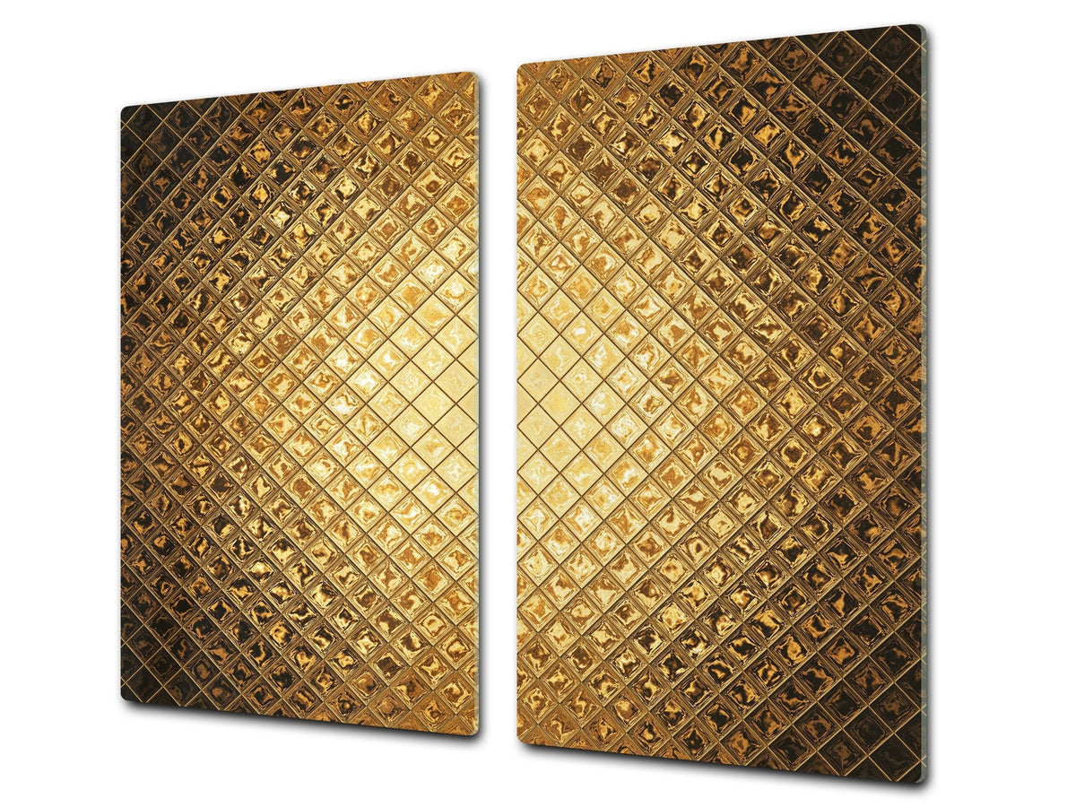 Tempered GLASS Cutting Board – Worktop saver and Pastry Board –- Glass Kitchen Board; MEASURES: SINGLE: 60 x 52 cm (23,62” x 20,47”); DOUBLE: 30 x 52 cm (11,81” x 20,47”); D28 Golden Waves Series: Sparkling pattern