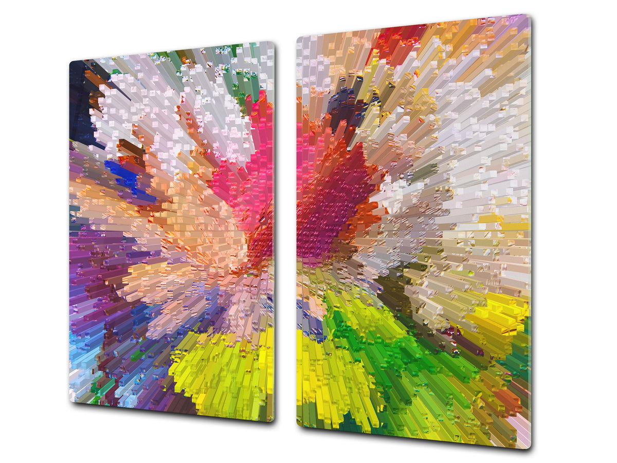 Induction Cooktop Cover –Shatter Resistant Glass Kitchen Board – Hob cover; MEASURES: SINGLE: 60 x 52 cm (23,62” x 20,47”); DOUBLE: 30 x 52 cm (11,81” x 20,47”); D32 Paintings Series: Digital flower painting