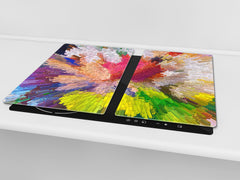 Induction Cooktop Cover –Shatter Resistant Glass Kitchen Board – Hob cover; MEASURES: SINGLE: 60 x 52 cm (23,62” x 20,47”); DOUBLE: 30 x 52 cm (11,81” x 20,47”); D32 Paintings Series: Digital flower painting