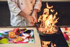 Induction Cooktop Cover –Shatter Resistant Glass Kitchen Board – Hob cover; MEASURES: SINGLE: 60 x 52 cm (23,62” x 20,47”); DOUBLE: 30 x 52 cm (11,81” x 20,47”); D32 Paintings Series: Impressionist flowers