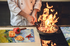 Induction Cooktop Cover –Shatter Resistant Glass Kitchen Board – Hob cover; MEASURES: SINGLE: 60 x 52 cm (23,62” x 20,47”); DOUBLE: 30 x 52 cm (11,81” x 20,47”); D32 Paintings Series: Wheat Field with Cypresses by Van Gogh