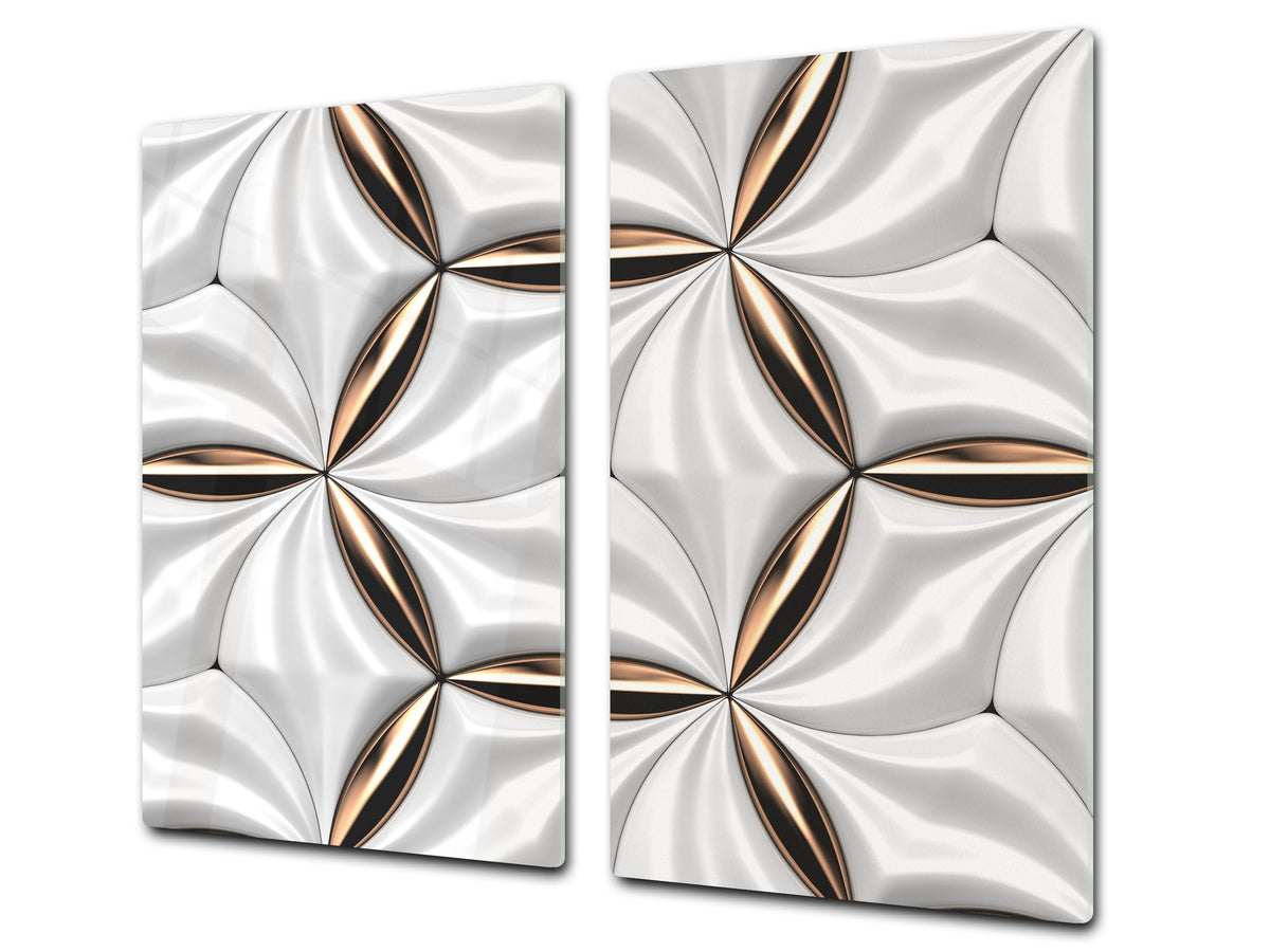 TEMPERED GLASS CHOPPING BOARD – Glass Cutting Board and Worktop Saver – Worktop protector; MEASURES: SINGLE: 60 x 52 cm (23,62” x 20,47”); DOUBLE: 30 x 52 cm (11,81” x 20,47”); D30 Decorative Surfaces Series: Golden-white tiles