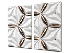 TEMPERED GLASS CHOPPING BOARD – Glass Cutting Board and Worktop Saver – Worktop protector; MEASURES: SINGLE: 60 x 52 cm (23,62” x 20,47”); DOUBLE: 30 x 52 cm (11,81” x 20,47”); D30 Decorative Surfaces Series: Golden-white tiles