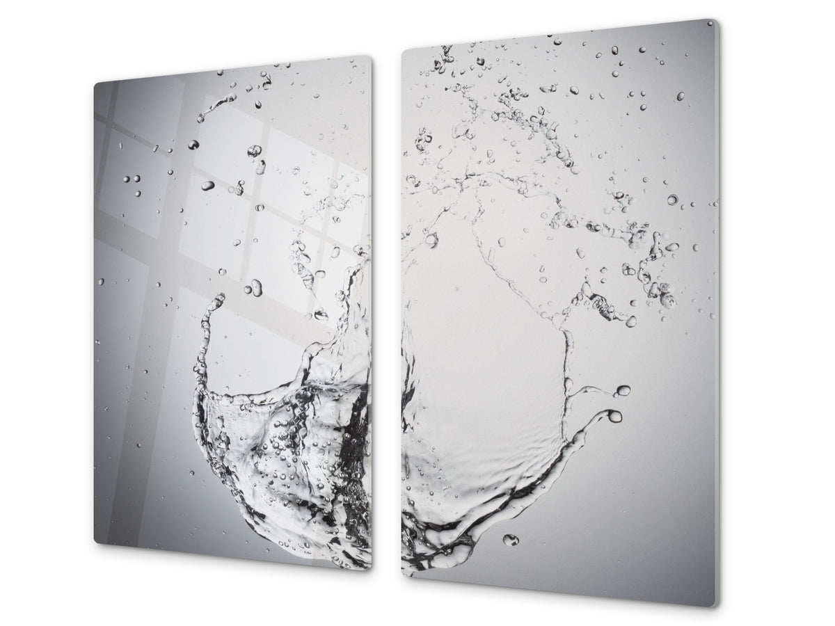 CUTTING BOARD and Cooktop Cover - Impact & Shatter Resistant Glass D02 Water Series: Drops of water 1