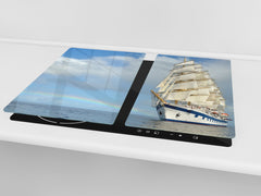 CUTTING BOARD and Cooktop Cover - Impact & Shatter Resistant Glass D02 Water Series: Ship 3