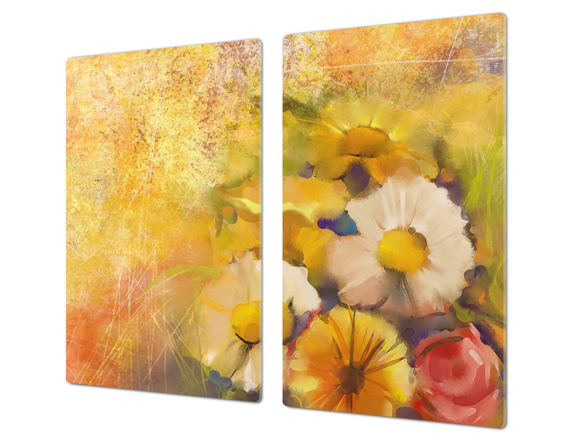 UNIQUE Tempered GLASS Kitchen Board 60D05A: Flowers 3