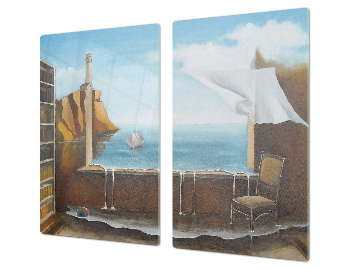 UNIQUE Tempered GLASS Kitchen Board 60D05A: View of the lighthouse