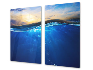 CUTTING BOARD and Cooktop Cover - Impact & Shatter Resistant Glass D02 Water Series: Water 6