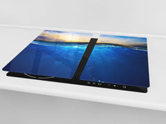 CUTTING BOARD and Cooktop Cover - Impact & Shatter Resistant Glass D02 Water Series: Water 6
