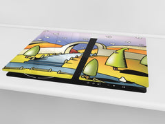 Tempered GLASS Kitchen Board D16 Blurby World: Shadow