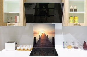 Einzigartiges Glas-Küchenpanel – Hartglas-Rückwand – Kunstdesign Glasaufkantung BS20 Serie Meerwasser:  West Pier