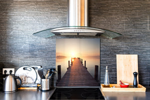Einzigartiges Glas-Küchenpanel – Hartglas-Rückwand – Kunstdesign Glasaufkantung BS20 Serie Meerwasser:  West Pier