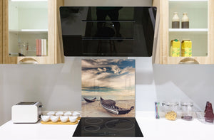 Einzigartiges Glas-Küchenpanel – Hartglas-Rückwand – Kunstdesign Glasaufkantung BS20 Serie Meerwasser:  West Boat Beach