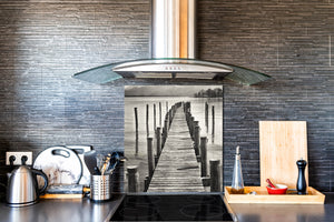 Glass kitchen backsplash – Photo backsplash BS20 Seawater Series: Pier Gray 1