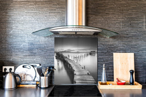 Glass kitchen backsplash – Photo backsplash BS20 Seawater Series: Pier Gray 2