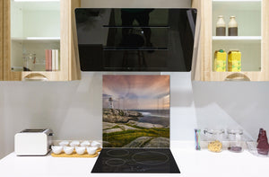 Einzigartiges Glas-Küchenpanel – Hartglas-Rückwand – Kunstdesign Glasaufkantung BS20 Serie Meerwasser:  Lighthouse 1