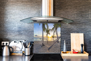 Einzigartiges Glas-Küchenpanel – Hartglas-Rückwand – Kunstdesign Glasaufkantung BS20 Serie Meerwasser:  Sunset 1