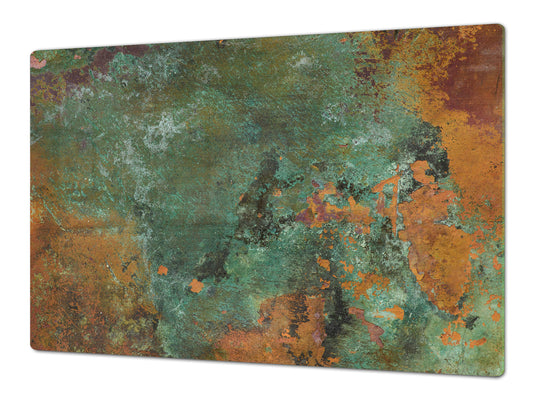 BIG KITCHEN BOARD & Induction Cooktop Cover – Glass Pastry Board DD34 Rusted textures Series: Old copper oxidation