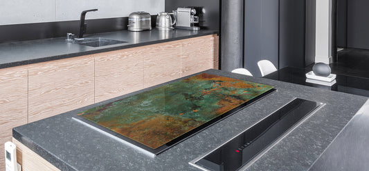 BIG KITCHEN BOARD & Induction Cooktop Cover – Glass Pastry Board DD34 Rusted textures Series: Old copper oxidation