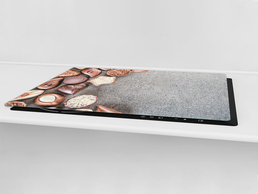 Tempered GLASS Cutting Board - Glass Kitchen Board; Cakes and Sweets Serie DD13 Chocolates 1
